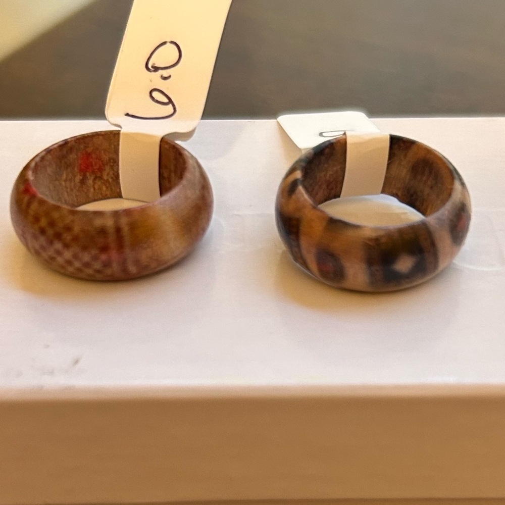 Bundle of Two Size 6 Colorful Patterned Wooden Rings NWT Men and Women